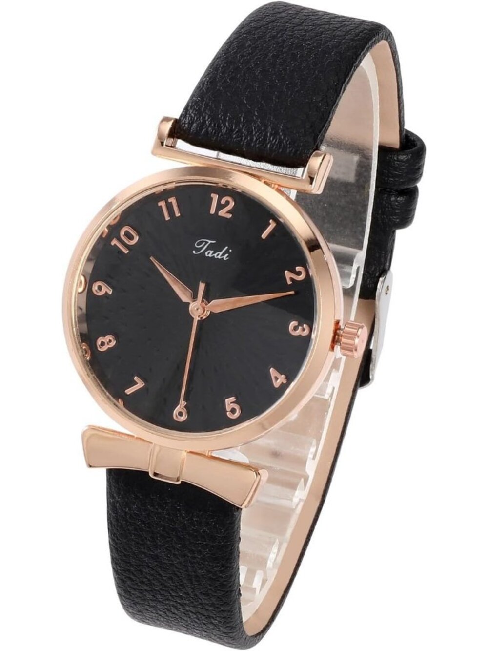 Women's Black Analog Quartz Classic Simple Leather Arabic Numerals Wrist Watch